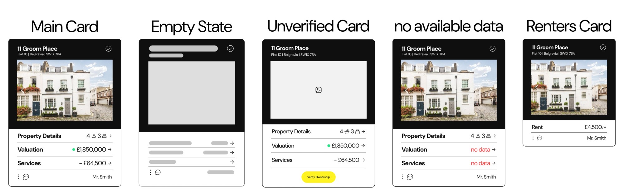 [[describe this image: the property card component and its states]]
